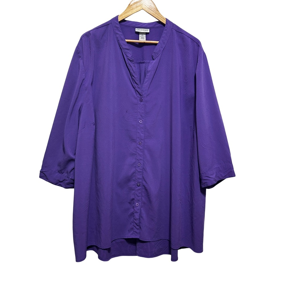 Catherines Womens Tunic Top 3X Purple Textured Lightweight Relaxed Fit Lagenlook